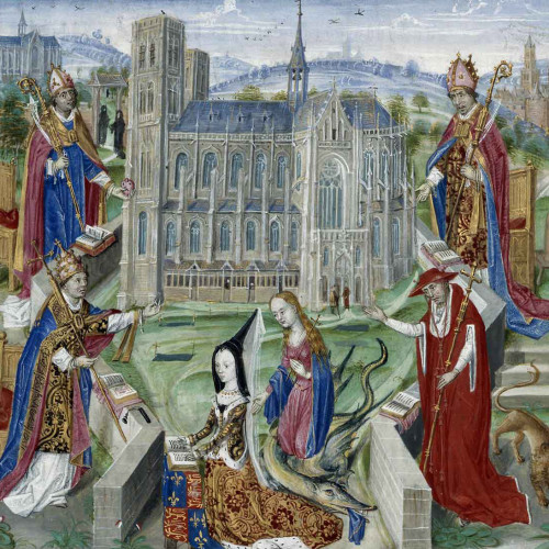 Marguerite d’York en prière devant l’église Sainte-Gudule de Bruxelles