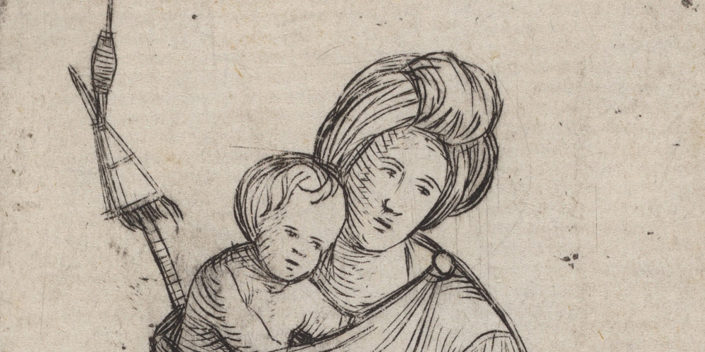Femme et enfant avec quenouille