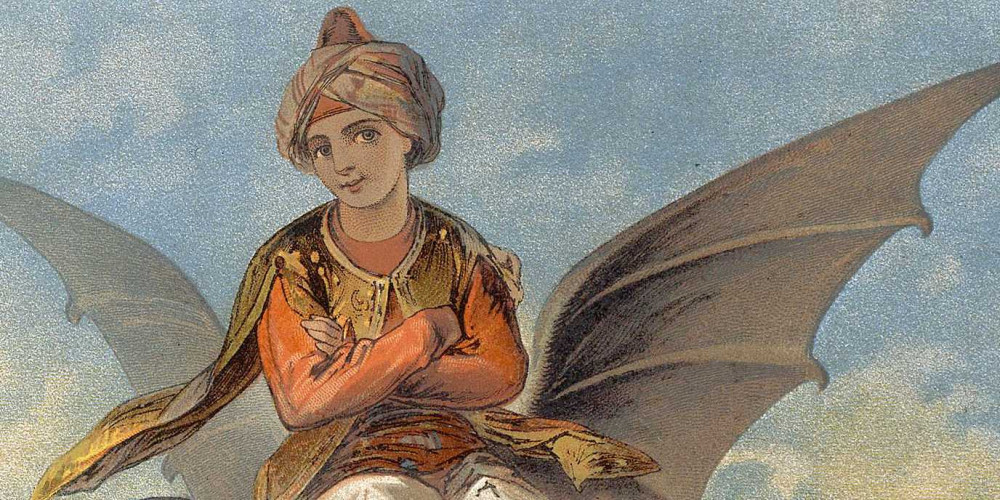 Aladin chevauchant le Génie de la lampe
