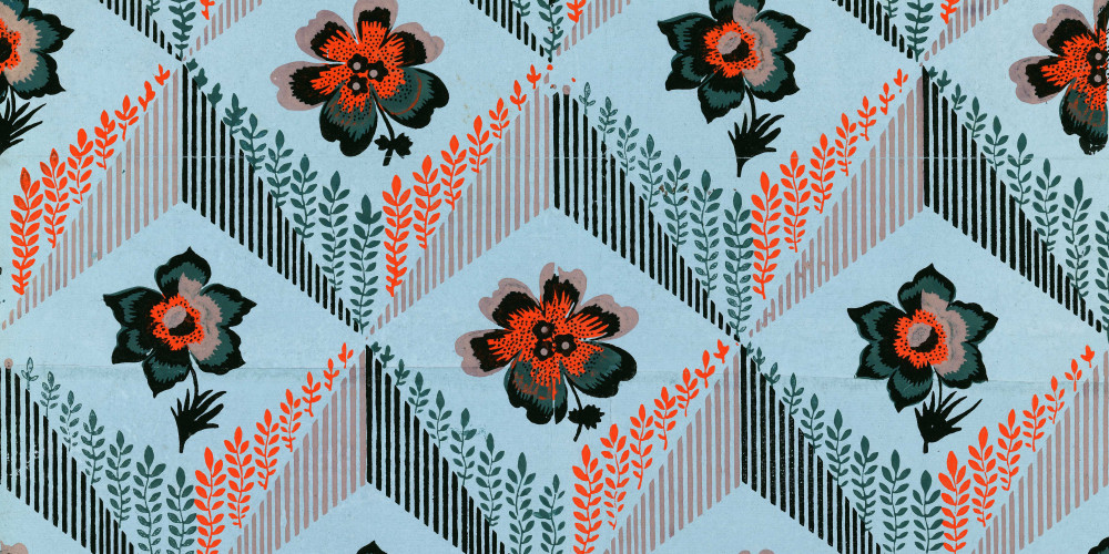 Papier peint : motif répétitif à deux chemins, fleurs de fantaisie