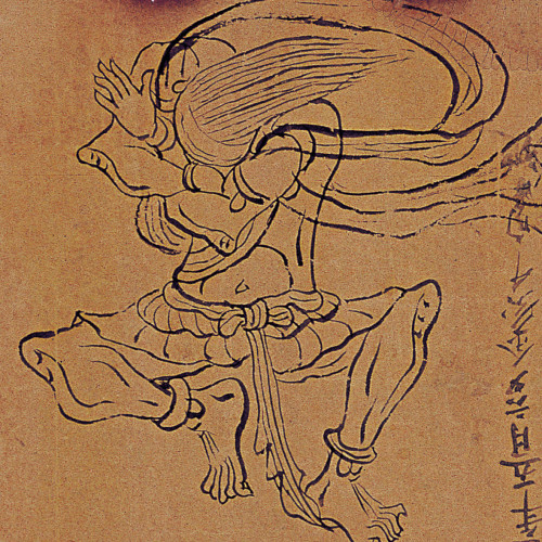 Série de croquis bouddhiques au verso d’un long rouleau du 8e siècle