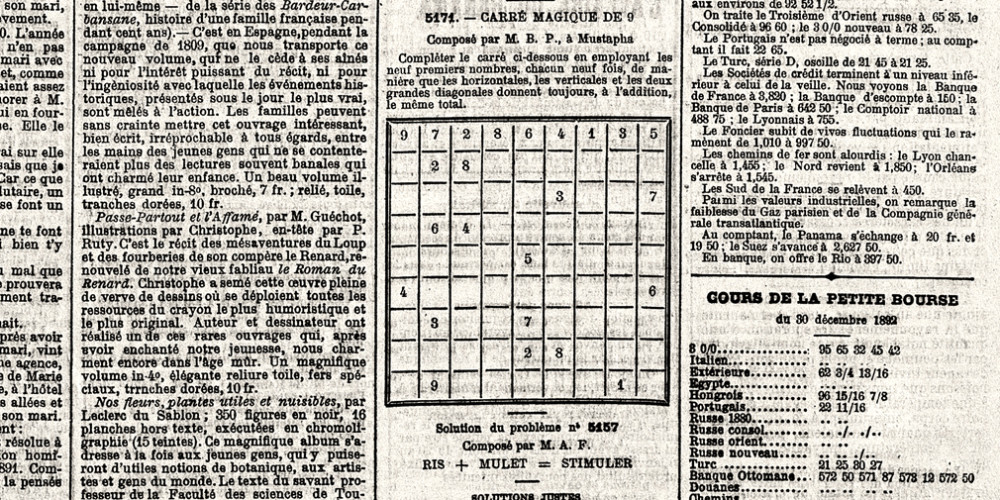 La plus ancienne grille de sudoku connue