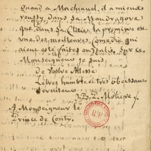 Faux autographe de Molière, fabriqué par Vrain Lucas, 19e siècle