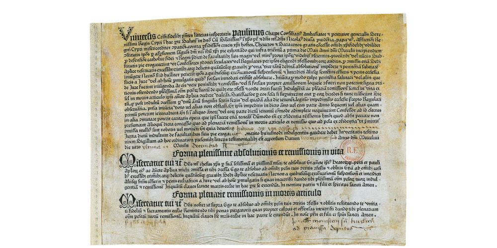 Lettre d'Indulgence constituant la plus ancienne impression datée de Gutenberg