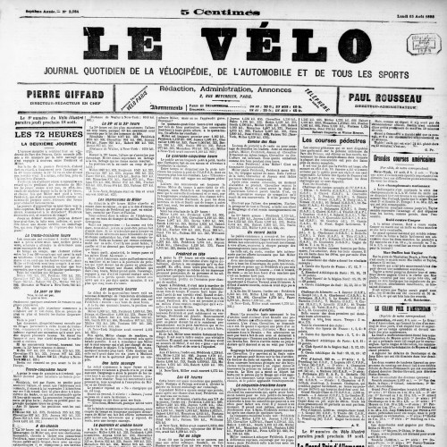 Une du journal Le Vélo, le 4 septembre 1898