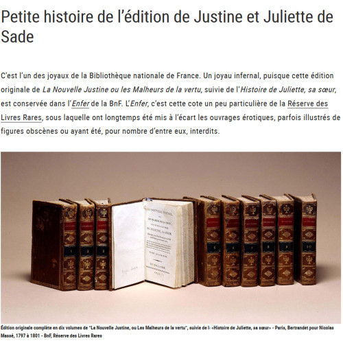 Petite histoire de l'édition de Justine et Juliette de Sade (BnF)