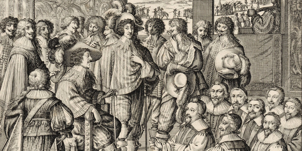 Le Roi Louis XIII écoute la harangue du prévôt des Marchands de Paris, le samedi 23 décembre 1628, à son retour de La Rochelle