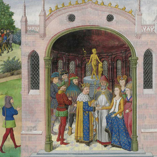 Fol. 121v. : La pendaison des meurtriers de Darius - Le mariage d’Alexandre avec Roxane, la fille de Darius