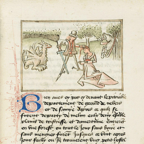 Fol. 20 : Gérard s’apprête à tuer Euriant qu’il croit infidèle