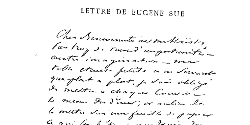 Lettre de Eugène Sue à François-Désiré Froment-Meurice