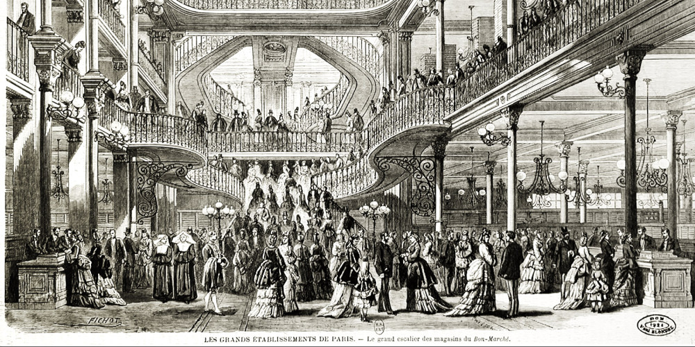 Le hall et le grand escalier des magasins du Bon Marché