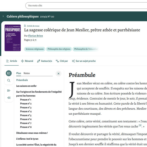 La sagesse colérique de Jean Meslier, prêtre athée et parrhêsiaste (Cairn.info)