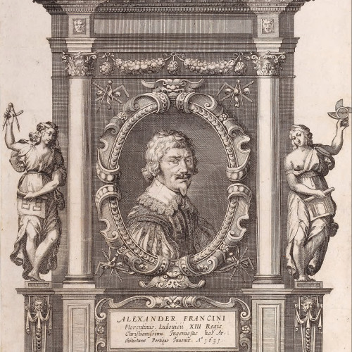 Portrait d’Alexandre Francini dans un fontispice d’architecture