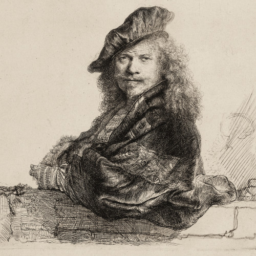 Rembrandt appuyé sur un rebord de pierre
1er état