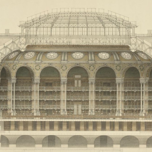 Bibliothèque nationale coupe suivant le grand axe de la salle Ovale