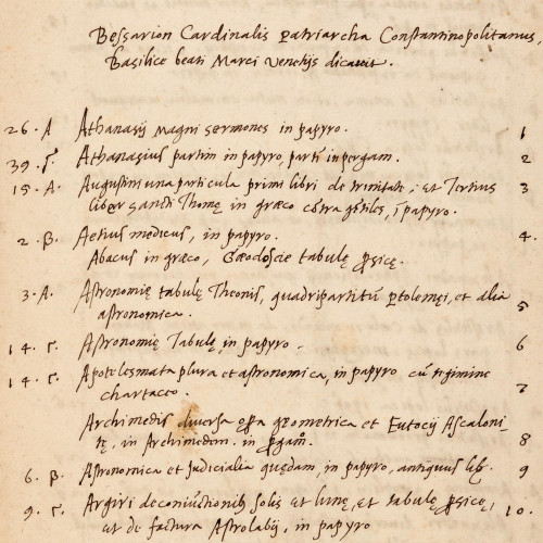 Catalogue des manuscrits grecs de la bibliothèque du cardinal Bessarion