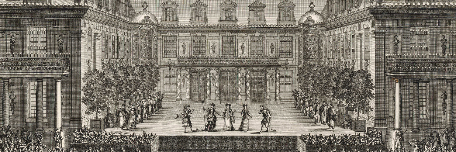 Première journée : représentation d’Alceste, tragédie en musique de Lully ornée d'entrées de ballet, gravure de Jean Lepautre