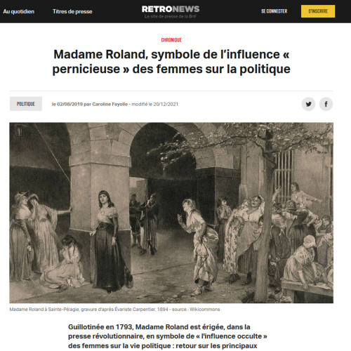 Rétronews : Madame Roland, symbole de l' « influence pernicieuse » des femmes sur la politique