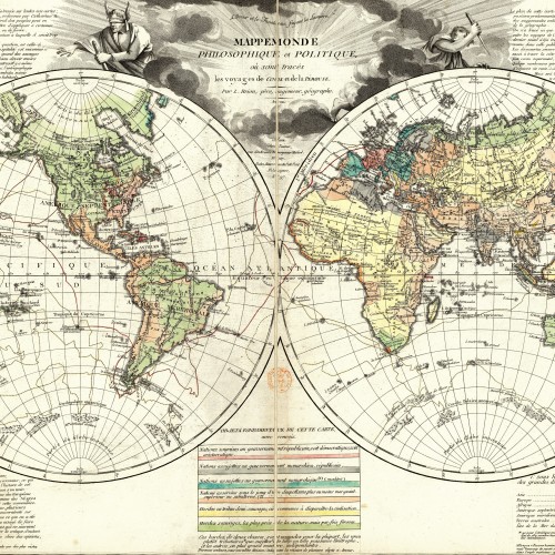 Mappemonde philosophique et politique où sont tracés les voyages de Cook et de La Pérouse