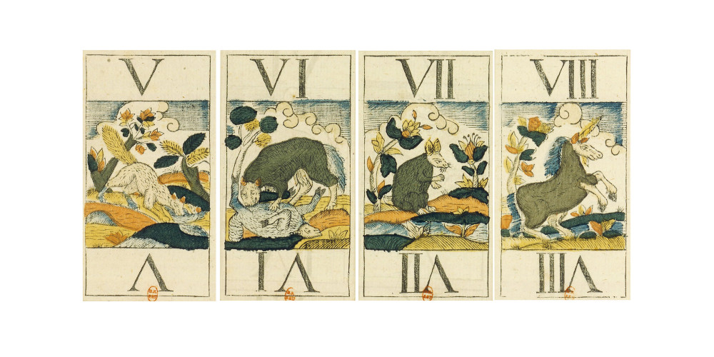 Cartes de tarot : I à XII d'Atout. Tarot animalier de F. Bouchaud