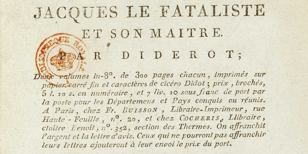 Prospectus pour la parution de Jacques le Fataliste et de La Religieuse