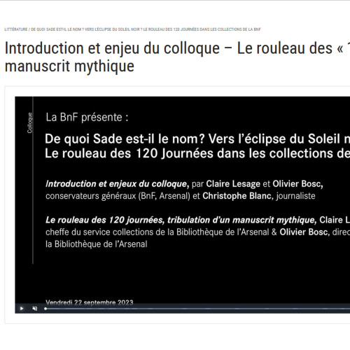Le rouleau des « 120 journées », tribulation d'un manuscrit mythique (Colloque BnF)