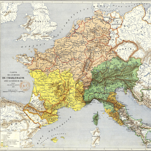 Carte de l'empire de Charlemagne après le partage de 806