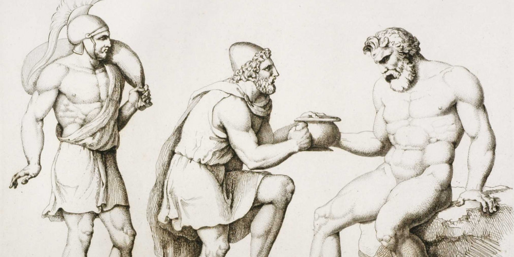Ulysse présentant la coupe de vin à Polyphème