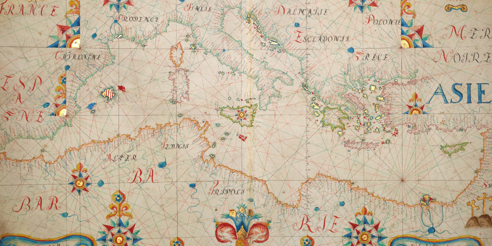 Carte de la Méditerranée faictte par Roussin sur le dessain de Jasques Collomb et Jaques Anthoine Ollandois