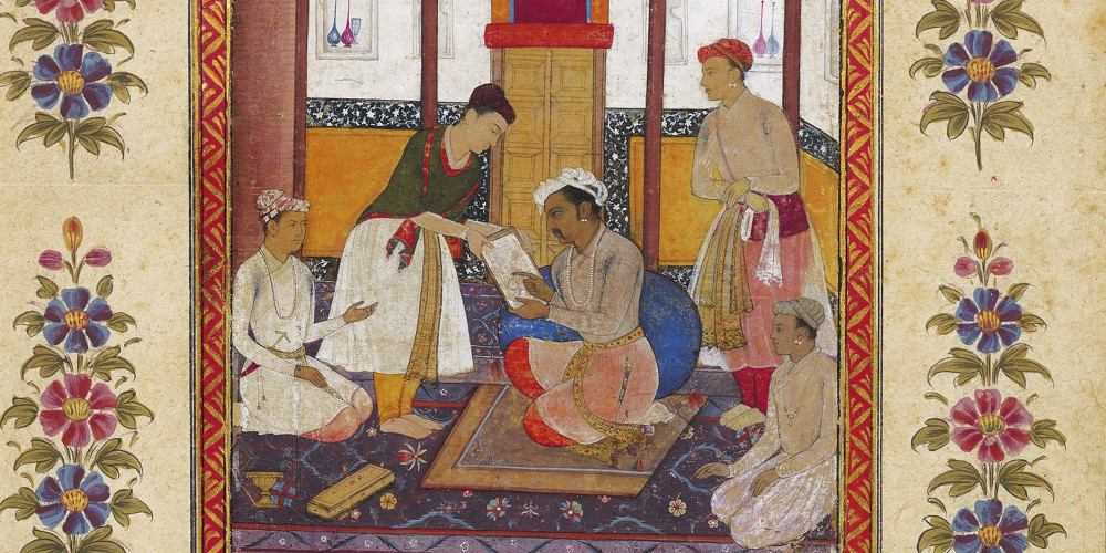 L’empereur Jahangir admire une peinture que lui présente Abul-Hasan