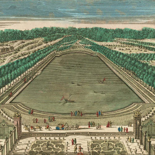 Vue et perspective du bas de l’Orangerie du château de Versailles, et de la Grande Pièce d’Eau