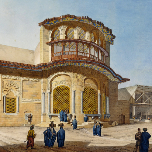 Le Caire : vue de la fontaine et de l’école d’Jsmayl-Bey sur la rue Souo-el-Asr
