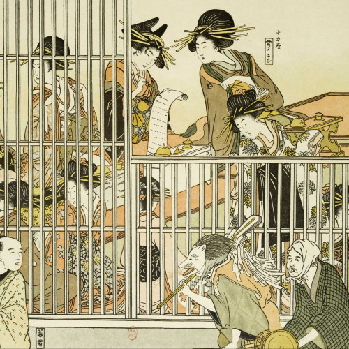Planche du Yoshivara, par Outamaro, empruntée au Séro Nenjiu Ghiosi de 1803