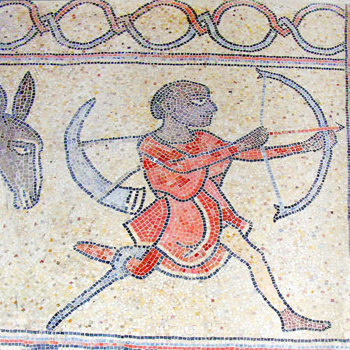 Mosaïque représentant un archer amputé d'une jambe