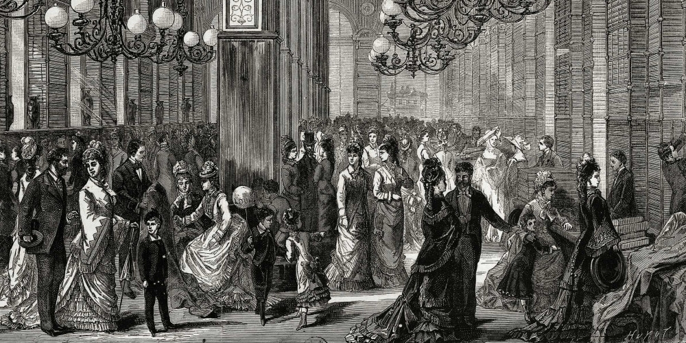 Inauguration des Grands magasins du Louvre, la galerie des soieries