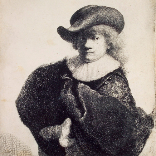 Rembrandt au chapeau rond et au manteau brodé
7e état
