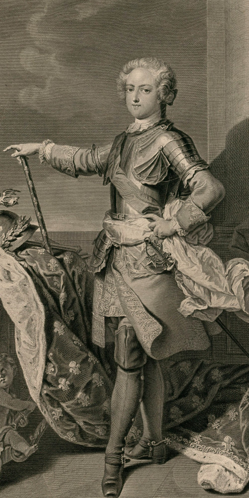 Louis XV, en pied, de trois-quarts à gauche