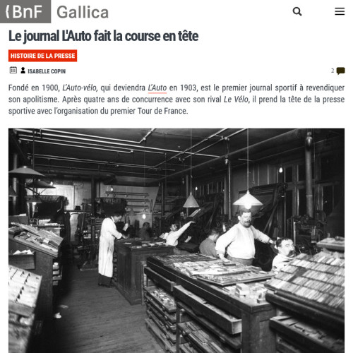 [Vignette] Blog Gallica Le journal L'Auto fait la course en tête