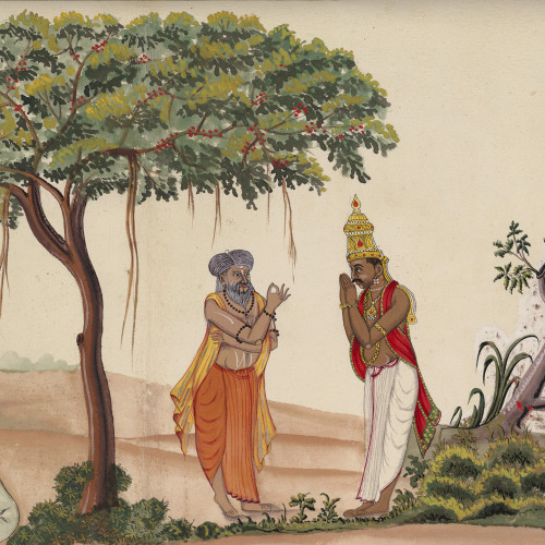 Le yogi Saubhari, contemplant les ébats des poissons, demande au roi Mandhata de lui donner une de ses cinquante filles en mariage