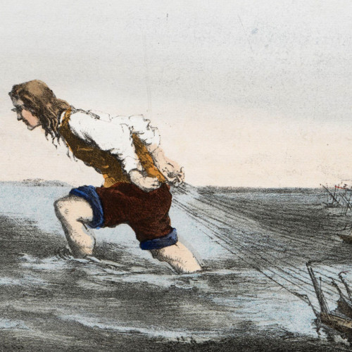 Gulliver emmène toute la flotte ennemie au port impérial de Lilliput