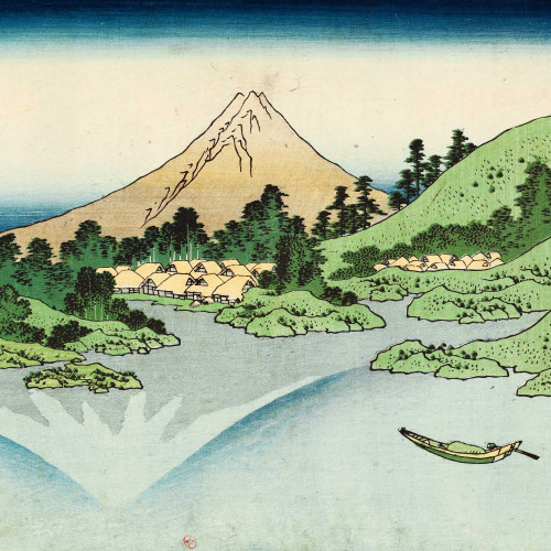 Le mont Fuji reflété dans le lac, à Misaka, dans la province de Kai (Kôshû Misaka no umizura suimen)