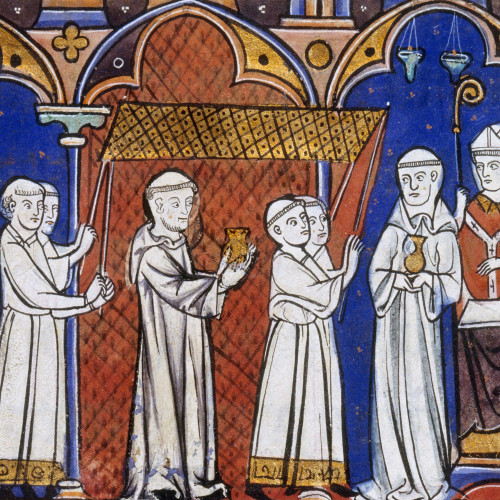 L’abbé de Saint-Denis, accompagné d’une procession, apporte la sainte ampoule