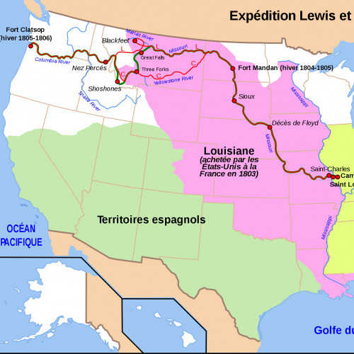 Carte de l'expédition Lewis et Clark (1804-1806)