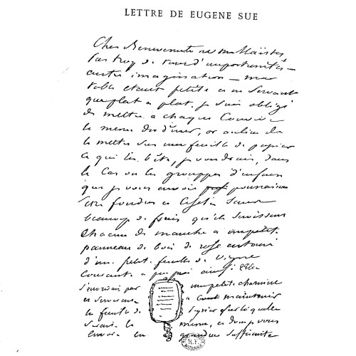 Lettre de Eugène Sue à François-Désiré Froment-Meurice