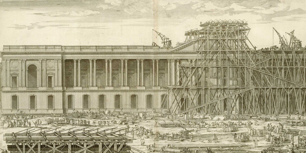 Construction du fronton du Louvre