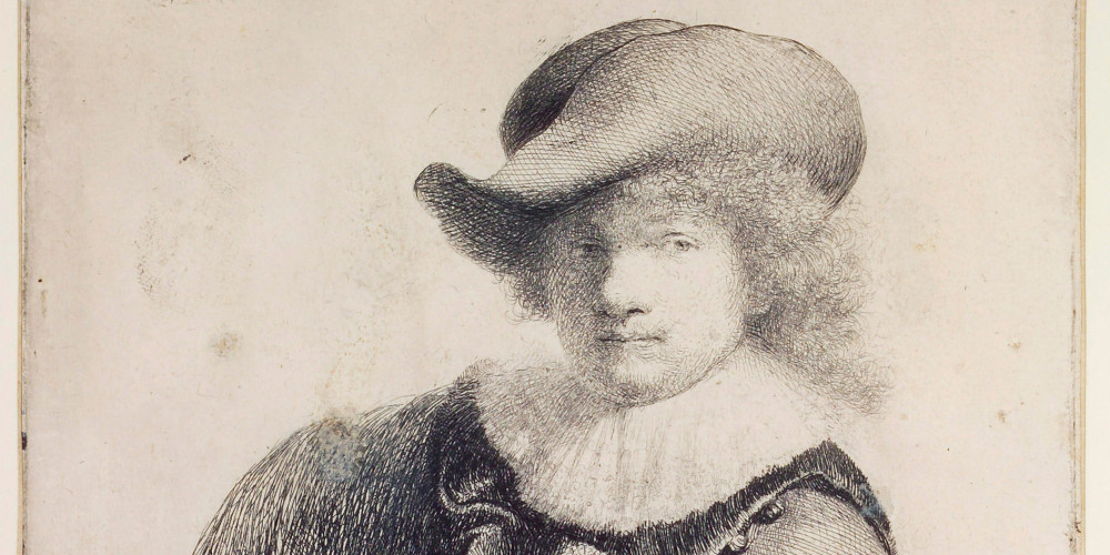 Rembrandt au chapeau rond et au manteau brodé
6e état