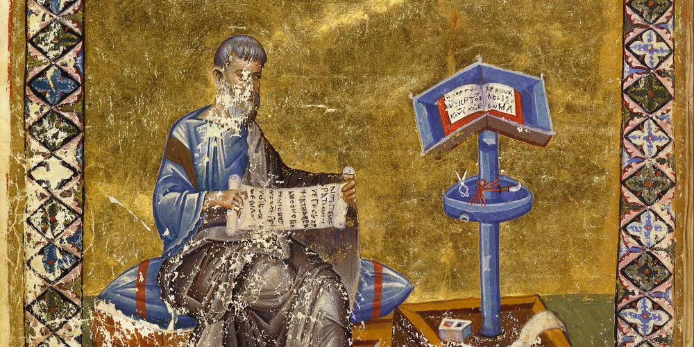 Saint Matthieu déroulant un rouleau médiéval