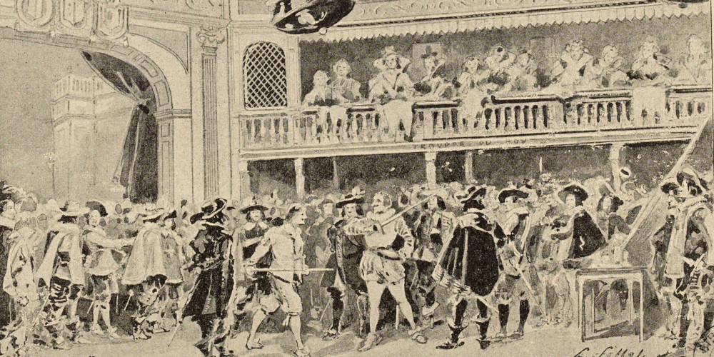 Représentation du premier acte de Cyrano de Bergerac au théâtre de la Porte Saint-Martin en décembre 1897
