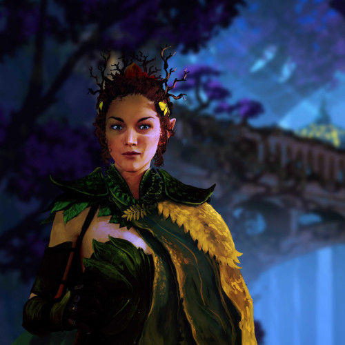 La reine des Elfes devant le palais Elfique