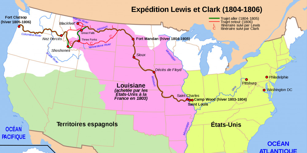 Carte de l'expédition Lewis et Clark (1804-1806)